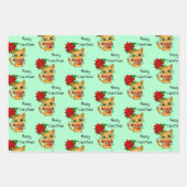 花とクリスマスを飾るかわいい子猫たち|過去記事 ラッピングペーパーシート (正面3)