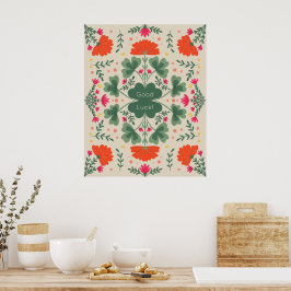 花とクローバーに幸運 ポスター