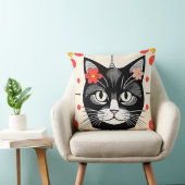 花とグラフィックカラフル要素を持つ猫 クッション (椅子)