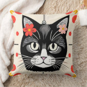 花とグラフィックカラフル要素を持つ猫 クッション (ブランケット)