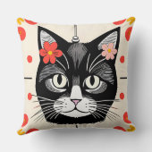 花とグラフィックカラフル要素を持つ猫 クッション (裏面)