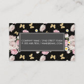 花とグリッター蝶 |金ゴールド斑点 予約カード (裏面)