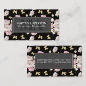 花とグリッター蝶 |金ゴールド斑点 予約カード (正面/裏面)