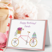 花とケーキ付き水彩誕生日自転車 カード