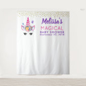 花とコンフェッティのユニコーン写真用背景 タペストリー (正面)