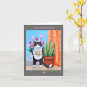 花とコーヒーが登場するかわいい猫マザーズの日 カード (黄色い花)