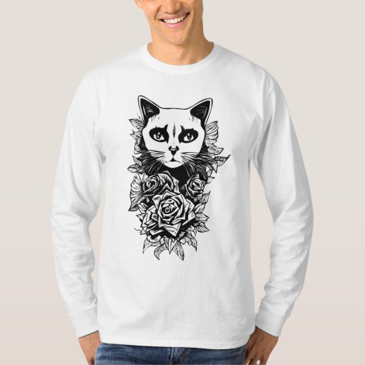 花とゴシック猫 Tシャツ (正面)
