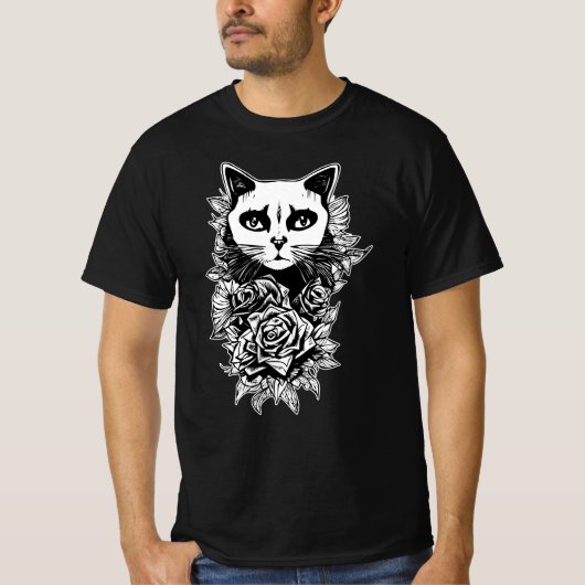 花とゴシック猫 Tシャツ (正面)