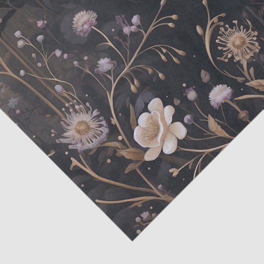 花とゴシック風のカラスヴィンテージハロウィーン 薄葉紙 (詳細)