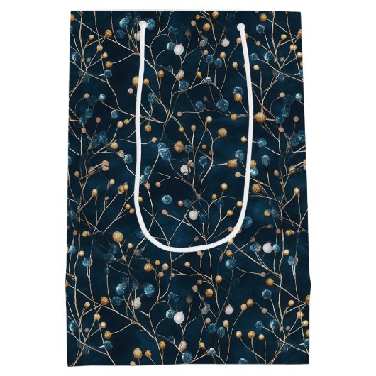 花とゴールドの葉 ミディアムペーパーバッグ (裏面)