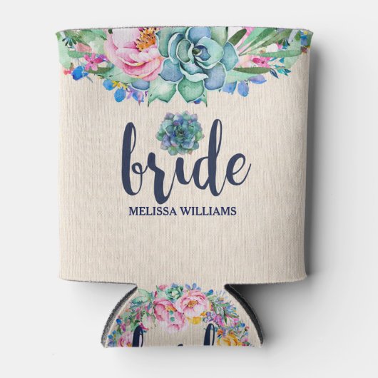 花とサボテン花花嫁モダンタイポグラフィ 缶クーラー (正面)