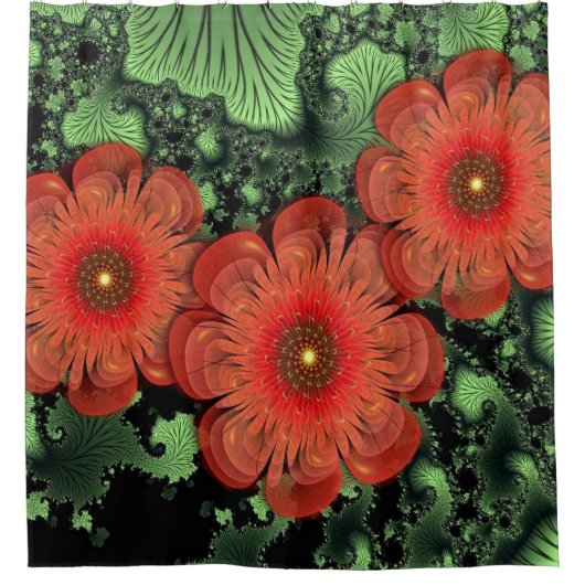 花とシダのシャワーカーテン シャワーカーテン (正面)