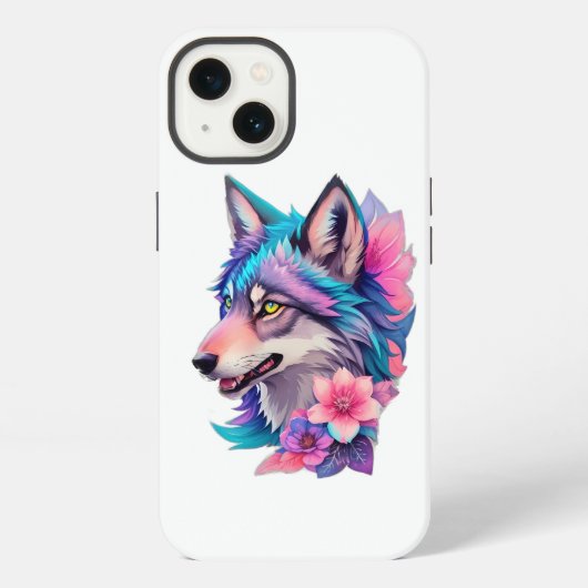 花とシベリアン・ハスキーのiPhone/iPadケース iPhoneケース (裏面)