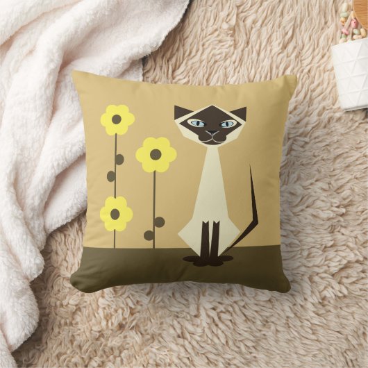 花とシャム猫装飾用クッション クッション (ブランケット)