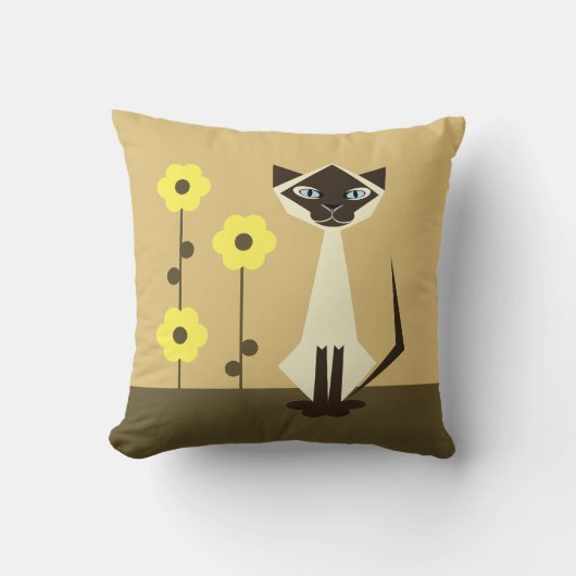 花とシャム猫装飾用クッション クッション (正面)