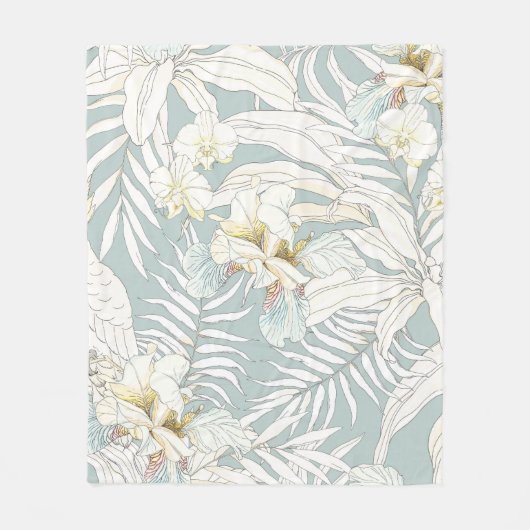 花とシームレスな熱帯パターンOrchid, Fl フリースブランケット (正面)