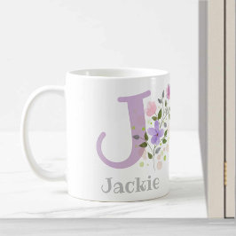 花とジャックのイニシャルと名前 コーヒーマグカップ