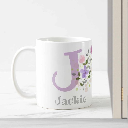 花とジャックのイニシャルと名前 コーヒーマグカップ