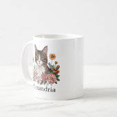 花とスイートタビーキャット コーヒーマグカップ (正面左)