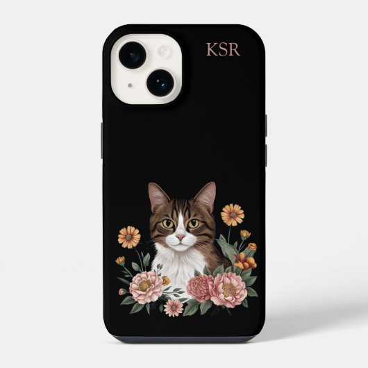花とスイートタビーキャット iPhoneケース (裏面)