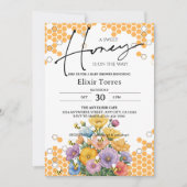 花とスイートハニー bee 赤ちゃん歓迎会の招待状 招待状 (正面)