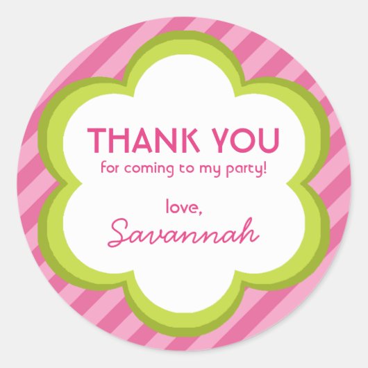 花とストライプお礼ステッカー ラウンドシール (正面)
