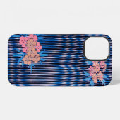 花とストライプの模様、日本デザイン iPhoneケース (裏面横)