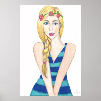 花とストライププリント素晴らし(16 x 24") ポスター