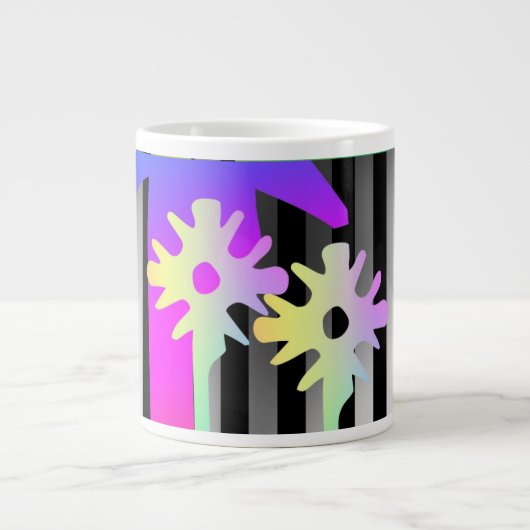 花とストライプ花 ジャンボコーヒーマグカップ (正面)