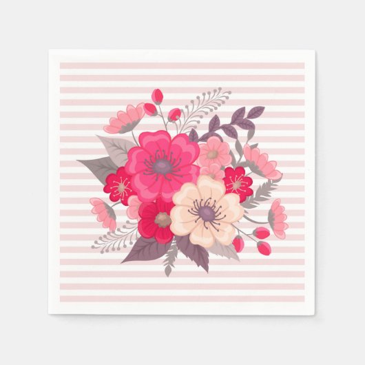 花とストライプ花 スタンダードカクテルナプキン (正面)