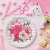 花とストライプ花 ペーパープレート (パーティー)