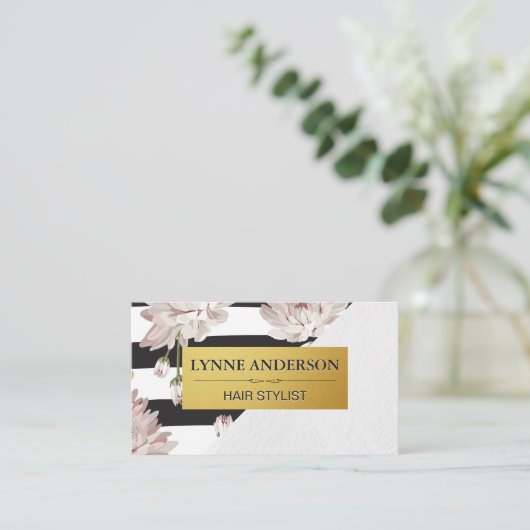 花とストライプ花 名刺 (スタンド正面)