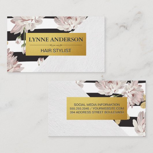 花とストライプ花 名刺 (正面/裏面)