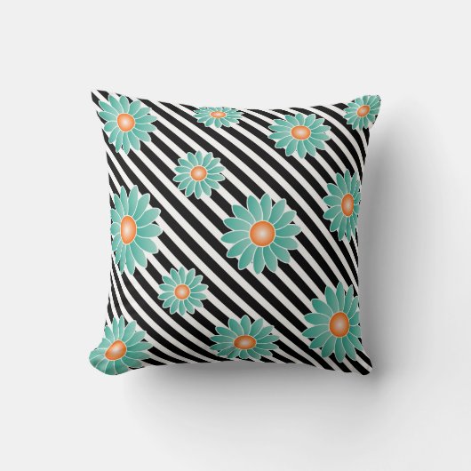 花とストライプ装飾用クッション クッション (正面)
