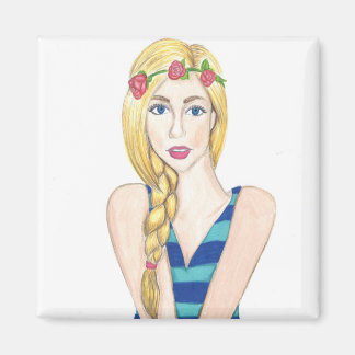 花とストライプ- 2インチ角磁石 マグネット