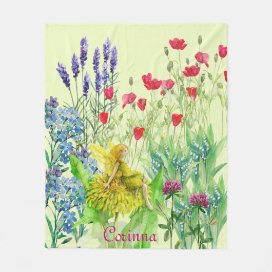 花とタンポポ妖精の水の色絵を描の フリースブランケット (正面)
