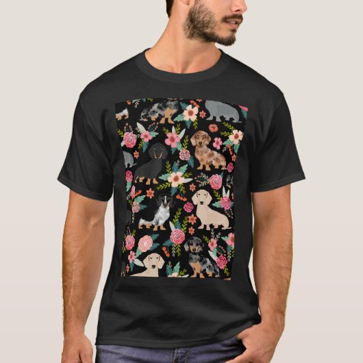 花とダシュント犬の芸術 Tシャツ (正面)