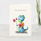 花とチョコレートリザードパーソナライズされた誕生日 カード (正面)