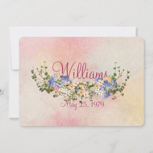 花とツタ結婚の素晴らしい再生 招待状 (正面)