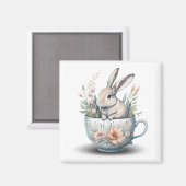 花とティーカップのバニーラビット冷蔵庫 マグネット (正面/裏面)