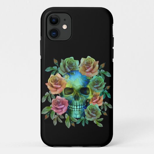 花とデスグリーンスカル Case-Mate iPhoneケース (裏面)