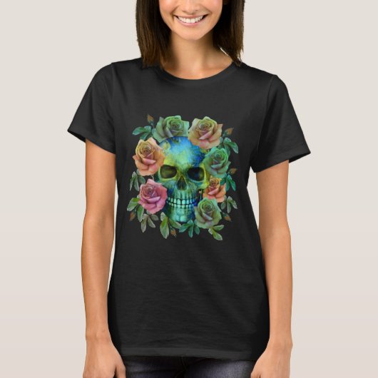 花とデスグリーンスカル Tシャツ (正面)