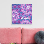 花とデニムの正方形のキャンバスのラップ キャンバスプリント (インサイチュ (リビング))