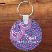 花とデニムパープルキープサク愛あなたキーチェーン キーホルダー (正面)