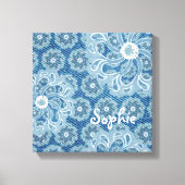 花とデニム色あせたアクアスクエアキャンバスのラップ キャンバスプリント (正面)