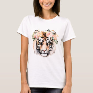 花とトラのTシャツ - 華やかで力強いグ Tシャツ