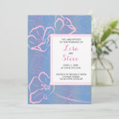 花とトロピカルなペリウィンクルとピンクのウェディング 招待状 (スタンド正面)