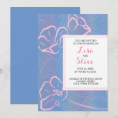 花とトロピカルなペリウィンクルとピンクのウェディング 招待状 (正面/裏面)