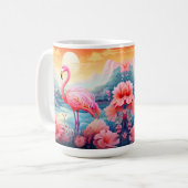 花とトロピカルフラミンゴ コーヒーマグカップ (正面左)