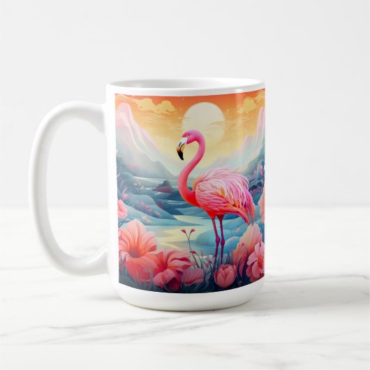 花とトロピカルフラミンゴ コーヒーマグカップ (左)